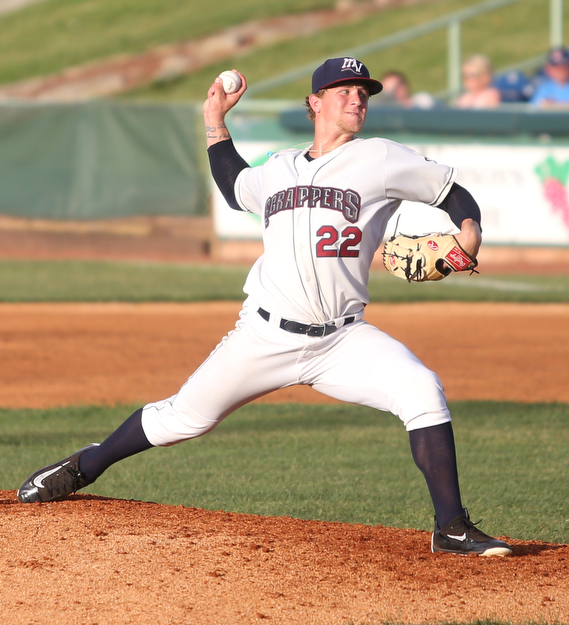 Mahoning Valley Scrappers pitcher Zach Plesac (22) throws in the third inning against the Mahoning Valley Scrappers/West Virginia Black Bears, Wednesday, July 5, 2017, at Eastwood Field in Niles. ..(Nikos Frazier | The Vindicator)..