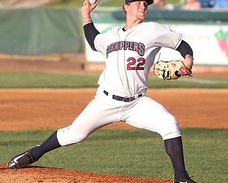Mahoning Valley Scrappers pitcher Zach Plesac (22) throws in the third inning against the Mahoning Valley Scrappers/West Virginia Black Bears, Wednesday, July 5, 2017, at Eastwood Field in Niles. ..(Nikos Frazier | The Vindicator)..