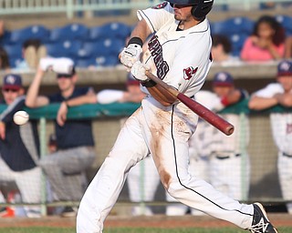 Mahoning Valley Scrappers second baseman Tyler Friis (34) swings in the third inning against the Mahoning Valley Scrappers/West Virginia Black Bears, Wednesday, July 5, 2017, at Eastwood Field in Niles. ..(Nikos Frazier | The Vindicator)..