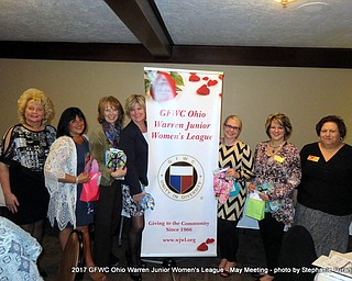 The GFWC Ohio Warren Junior Women’s League recently installed officers for the 2017-18 club year. Ohio Northeast District President Mary Witkowski, assisted by 2016-17 WJWL President Julie Vugrinovich, installed the following officers: Jonnah Hetzel, president; Sharon Drummond, first vice president; Diane Taylor, second vice president; Megan Marino, secretary; and Tammy Metzger, treasurer. Above, from left are Vugrinovich, Hetzel, Drummond, Taylor, Marino, Metzger and Witkowski.