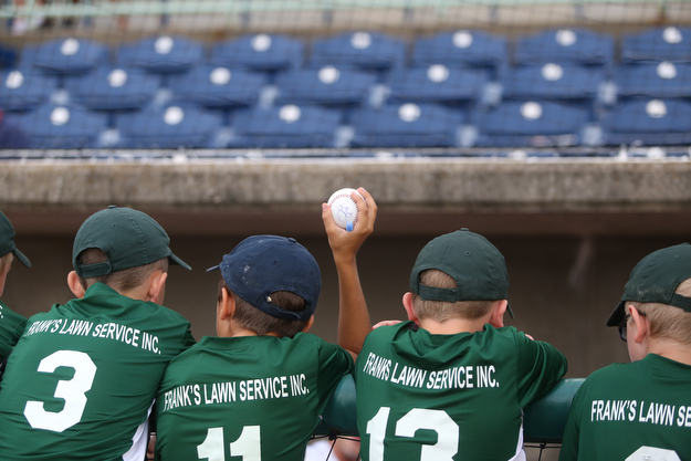 A young fan leans over the railing to the dugout as he waits for autographs from the Scrappers players before the Mahoning Valley Scrappers take on the West Virginia Black Bears, Thursday, July 6, 2017, at Eastwood Field in Niles. ..(Nikos Frazier | The Vindicator)..