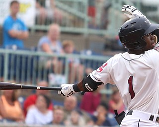 Mahoning Valley Scrappers second baseman Samad Taylor (1) swings in the first inning as the Mahoning Valley Scrappers take on the West Virginia Black Bears, Thursday, July 6, 2017, at Eastwood Field in Niles. ..(Nikos Frazier | The Vindicator)..