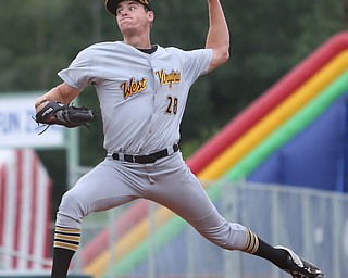 West Virginia Black Bears pitcher Ike Schlabach (28) throws in the first inning as the Mahoning Valley Scrappers take on the West Virginia Black Bears, Thursday, July 6, 2017, at Eastwood Field in Niles. ..(Nikos Frazier | The Vindicator)..