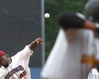 Mahoning Valley Scrappers pitcher Francisco Perez (45) throws in the second inning as the Mahoning Valley Scrappers take on the West Virginia Black Bears, Thursday, July 6, 2017, at Eastwood Field in Niles. ..(Nikos Frazier | The Vindicator)..