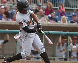 West Virginia Black Bears second baseman Gift Ngoepe (29) swings in the second inning as the Mahoning Valley Scrappers take on the West Virginia Black Bears, Thursday, July 6, 2017, at Eastwood Field in Niles. ..(Nikos Frazier | The Vindicator)..