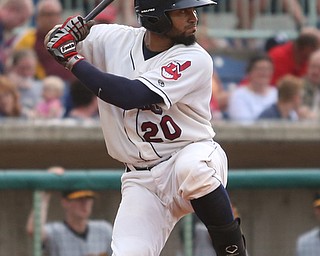 Mahoning Valley Scrappers catcher Jason Rodriguez (20) waits before swinging in the second inning as the Mahoning Valley Scrappers take on the West Virginia Black Bears, Thursday, July 6, 2017, at Eastwood Field in Niles. ..(Nikos Frazier | The Vindicator)..
