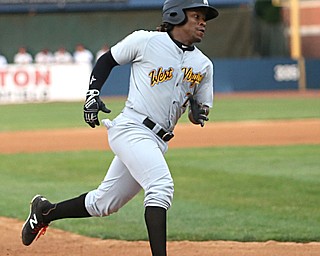 West Virginia Black Bears second baseman Gift Ngoepe (29) rounds third after scoring a home run in the fourth inning as the Mahoning Valley Scrappers take on the West Virginia Black Bears, Thursday, July 6, 2017, at Eastwood Field in Niles. ..(Nikos Frazier | The Vindicator)..