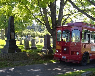 Salem Historical Society will host the Underground Railroad tour at noon Saturday. Seats are available at a cost of $15, and departure will take place from the Dale Shaffer Library, 239 Lundy Ave. For reservations or information, call 330-337-6733. Walk-ups are welcome if seats are available. Above, the tour trolley makes a stop at Hope Cemetery.