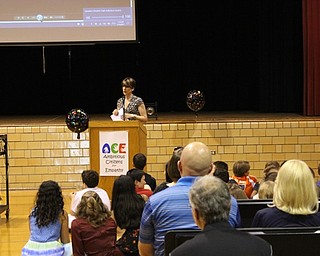 Neighbors | Abby Slanker.Canfield Village Middle School teacher and Ambitious Citizens for Empathy (ACE) Project co-developer Erica Putro spoke to students, families and friends at the school’s ACE celebration on May 18.