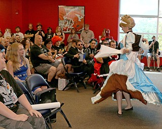 Rachel Meikle of Champion won best of show during the Cosplay costume contest with her Cinderella transformation gown during the All Americon convention at the Covelli Center in Youngstown on Saturday afternoon.  Dustin Livesay  |  The Vindicator  7/8/17  Covelli Center.