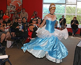 Rachel Meikle of Champion won best of show during the Cosplay costume contest with her Cinderella ball gown during the All Americon convention at the Covelli Center in Youngstown on Saturday afternoon.  Dustin Livesay  |  The Vindicator  7/8/17  Covelli Center.