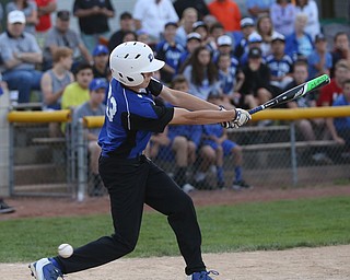 Poland right fielder JP Genova (23) swings to strike out in the first inning against Canfield/Poland, Sunday, July 9, 2017, at Fields of Dreams in Boardman. Canfield won 11-0...(Nikos Frazier | The Vindicator)..