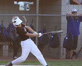 Canfield catcher Broc Lowry (27) swings in the first inning against Canfield/Poland, Sunday, July 9, 2017, at Fields of Dreams in Boardman. Canfield won 11-0...(Nikos Frazier | The Vindicator)..