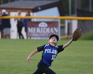 Poland second baseman Tegan McCurdy (12) misses the catch in the first inning against Canfield/Poland, Sunday, July 9, 2017, at Fields of Dreams in Boardman. Canfield won 11-0...(Nikos Frazier | The Vindicator)..