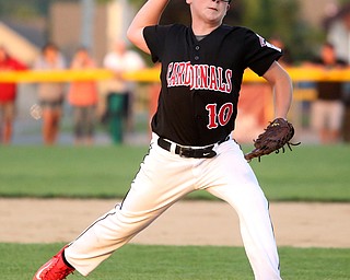 Canfield pitcher Connor Miller (10) throws in the second inning against Canfield/Poland, Sunday, July 9, 2017, at Fields of Dreams in Boardman. Canfield won 11-0...(Nikos Frazier | The Vindicator)..