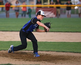 Poland pitcher Evan Hegarty (34) throws in the second inning against Canfield/Poland, Sunday, July 9, 2017, at Fields of Dreams in Boardman. Canfield won 11-0...(Nikos Frazier | The Vindicator)..