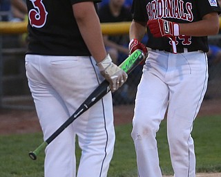 Canfield short stop Ben Slanker (14) crosses home on a three run home run in the second inning against Canfield/Poland, Sunday, July 9, 2017, at Fields of Dreams in Boardman. Canfield won 11-0...(Nikos Frazier | The Vindicator)..