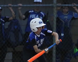 Poland  Connor Hudran (10) bunts in the third inning against Canfield/Poland, Sunday, July 9, 2017, at Fields of Dreams in Boardman. Canfield won 11-0...(Nikos Frazier | The Vindicator)..