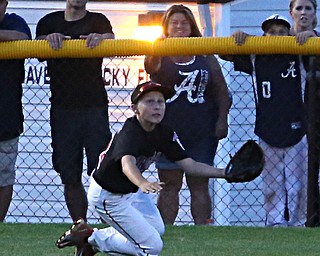 Canfield left fielder Michael Patellis (22) runs to catch the ball in the third inning against Canfield/Poland, Sunday, July 9, 2017, at Fields of Dreams in Boardman. Canfield won 11-0...(Nikos Frazier | The Vindicator)..