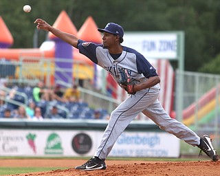 Brooklyn Cyclones pitcher Nicolas Debora (48) throws in the first inning as the Mahoning Valley Scrappers take on the Brooklyn Cyclones, Tuesday, July 11, 2017, at Eastwood Field in Niles...(Nikos Frazier | The Vindicator)..