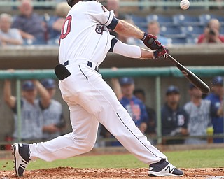 Mahoning Valley Scrappers center fielder Austen Wade (40) swings in the first inning as the Mahoning Valley Scrappers take on the Brooklyn Cyclones, Tuesday, July 11, 2017, at Eastwood Field in Niles...(Nikos Frazier | The Vindicator)..