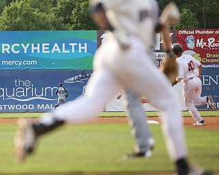 Brooklyn Cyclones left fielder Quinn Brodey (23) watches Mahoning Valley Scrappers second baseman Samad Taylor (1) two run home run dissapear in the first inning as the Mahoning Valley Scrappers take on the Brooklyn Cyclones, Tuesday, July 11, 2017, at Eastwood Field in Niles...(Nikos Frazier | The Vindicator)..
