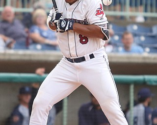 Mahoning Valley Scrappers first baseman Ulysses Cantu (8) is hit by Brooklyn Cyclones pitcher Nicolas Debora (48) in the first inning as the Mahoning Valley Scrappers take on the Brooklyn Cyclones, Tuesday, July 11, 2017, at Eastwood Field in Niles...(Nikos Frazier | The Vindicator)..