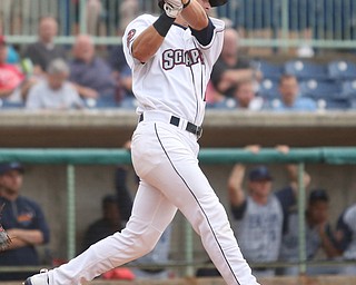 Mahoning Valley Scrappers outfielder Clark Scolamiero (27) swings in the first inning as the Mahoning Valley Scrappers take on the Brooklyn Cyclones, Tuesday, July 11, 2017, at Eastwood Field in Niles...(Nikos Frazier | The Vindicator)..