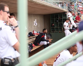 Mahoning Valley Scrappers pitcher Danny Salazar (6) sits in the dugout in the first inning as the Mahoning Valley Scrappers take on the Brooklyn Cyclones, Tuesday, July 11, 2017, at Eastwood Field in Niles...(Nikos Frazier | The Vindicator)..