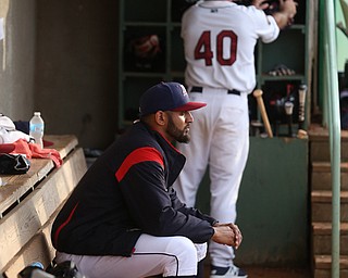 Mahoning Valley Scrappers pitcher Danny Salazar (6) sits in the dugout in the first inning as the Mahoning Valley Scrappers take on the Brooklyn Cyclones, Tuesday, July 11, 2017, at Eastwood Field in Niles...(Nikos Frazier | The Vindicator)..
