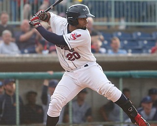 Mahoning Valley Scrappers catcher Jason Rodriguez (20) swings in the first inning as the Mahoning Valley Scrappers take on the Brooklyn Cyclones, Tuesday, July 11, 2017, at Eastwood Field in Niles...(Nikos Frazier | The Vindicator)..
