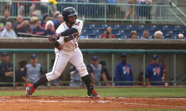 Mahoning Valley Scrappers catcher Jason Rodriguez (20) swings in the first inning as the Mahoning Valley Scrappers take on the Brooklyn Cyclones, Tuesday, July 11, 2017, at Eastwood Field in Niles...(Nikos Frazier | The Vindicator)..
