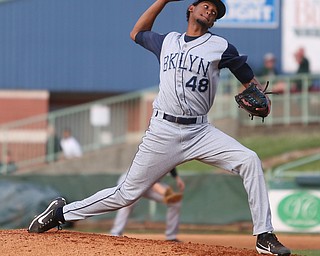 Brooklyn Cyclones pitcher Nicolas Debora (48) in the second inning as the Mahoning Valley Scrappers take on the Brooklyn Cyclones, Tuesday, July 11, 2017, at Eastwood Field in Niles...(Nikos Frazier | The Vindicator)..
