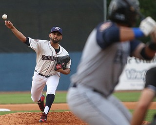 Mahoning Valley Scrappers pitcher Danny Salazar (6) throws to Brooklyn Cyclones catcher Carlos Sanchez (21) in the third inning as the Mahoning Valley Scrappers take on the Brooklyn Cyclones, Tuesday, July 11, 2017, at Eastwood Field in Niles...(Nikos Frazier | The Vindicator)..
