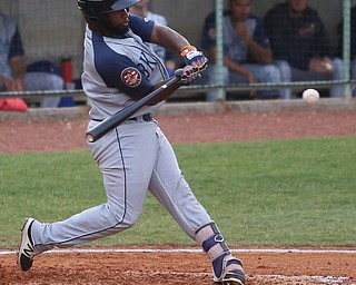 Brooklyn Cyclones shortstop Franklin Correa (1) connects in the third inning as the Mahoning Valley Scrappers take on the Brooklyn Cyclones, Tuesday, July 11, 2017, at Eastwood Field in Niles...(Nikos Frazier | The Vindicator)..