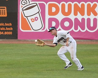 Mahoning Valley Scrappers center fielder Austen Wade (40) with the out in the fourth inning as the Mahoning Valley Scrappers take on the Brooklyn Cyclones, Tuesday, July 11, 2017, at Eastwood Field in Niles...(Nikos Frazier | The Vindicator)..