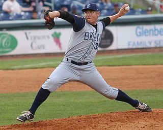 Brooklyn Cyclones pitcher Gunnar Kines (38) throws in the fourth inning as the Mahoning Valley Scrappers take on the Brooklyn Cyclones, Tuesday, July 11, 2017, at Eastwood Field in Niles...(Nikos Frazier | The Vindicator)..