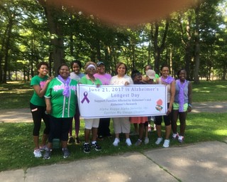 Alpha Kappa Alpha sorority, Epsilon Mu Omega chapter, walked Wick Park recently to encourage people to support Alzheimer’s Longest Day Awareness and donation drive. Thousands of Longest Day tributes take place either by doing something the Alzheimer’s patient loves or something special in their honor. It could be something as simple as a donation, visiting a person with Alzheimer’s, having a fundraiser or supporting a caregiver of someone with Alzheimer’s. From left are Keona Gaines, Theresa Yarboro, Melanie Barker, Lundeana Thomas, Deanna Brown, Carol Staten, Robin Bradley, Carolyn Spires, Dorothy Davis, Gladys McIntosh-Thomas and Rumbidzai Mupinga.