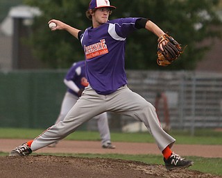 Creekside pitcher TJ Deshield (22) throws in the first inning as Creekside Fitness takes on the Golden Spikes, Friday, July 14, 2017, at Bob Cene Park in Struthers...(Nikos Frazier | The Vindicator)..