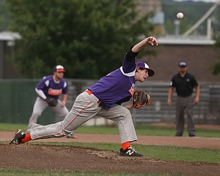 Creekside pitcher TJ Deshield (22) throws in the first inning as Creekside Fitness takes on the Golden Spikes, Friday, July 14, 2017, at Bob Cene Park in Struthers...(Nikos Frazier | The Vindicator)..
