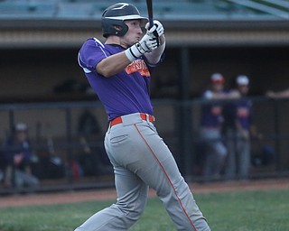 Creekside right fielder Eric Sapp (23) swings in the second inning as Creekside Fitness takes on the Golden Spikes, Friday, July 14, 2017, at Bob Cene Park in Struthers...(Nikos Frazier | The Vindicator)..