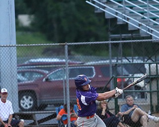 Creekside third baseman Dan Klase (24) swings in the second inning as Creekside Fitness takes on the Golden Spikes, Friday, July 14, 2017, at Bob Cene Park in Struthers...(Nikos Frazier | The Vindicator)..
