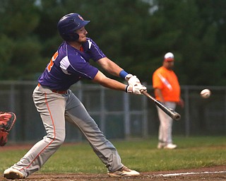 Creekside third baseman Dan Klase (24) swings in the third inning as Creekside Fitness takes on the Golden Spikes, Friday, July 14, 2017, at Bob Cene Park in Struthers...(Nikos Frazier | The Vindicator)..