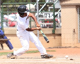 Brooklyn Bonnie Paws right fielder Tony Holden (10) connects in the second inning as the Baird Brothers take on the Brooklyn Bonnie Paws in the 14u NABF World Series Championship, Sunday, July 16, 2017, at Cene Park in Struthers. Brooklyn won 2-0...(Nikos Frazier | The Vindicator)..