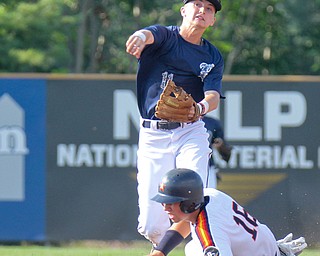 William D. Lewis The Vindicator Astro's Jack Anderson(16) is out at 2nd as Baird's Regan Lawlor(11) unsuccessfully tries to turn a double play during 1rst inning of 1rst game at Cene 7-17-17.