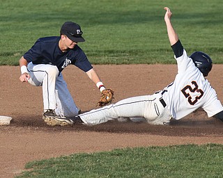 William D. Lewis The Vindicator Astro'sNick Zona(23) ) is out at 2nd as Baird's Regan Lawlor(11) make the tag during 1rst game at Cene 7-17-17.
