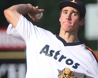 William D. Lewis The Vindicator Astro's pitcher Dylan Rotz delivers during 1rst game at Cene 7-17-17 with Baird.