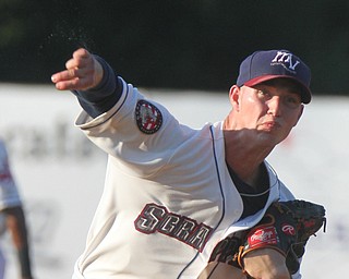 William D. Lewis the vindicator  Scrappers pitcher Grant Hockin delivers during 7-18 17 GAME WITH BATAVIA.