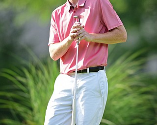 VIENNA, OHIO - JULY 21, 2017: Keegan Butler shows his frustration after missing a putt on the 16th hole, Friday evening at Squaw Creek Country Club during round one of the 17u Vindicator's Greatest Golfer of the Valley Junior Tournament. DAVID DERMER | THE VINDICATOR