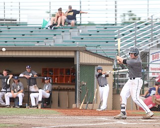 Baird right fielder JT Wolke (6) connects in the second inning as Baird Brothers take on Park Home in round 5 of the 18U NABF World Series, Saturday, July 22, 2017, at Bob Cene Park in Struthers. Park Home won 4-1...(Nikos Frazier | The Vindicator)..